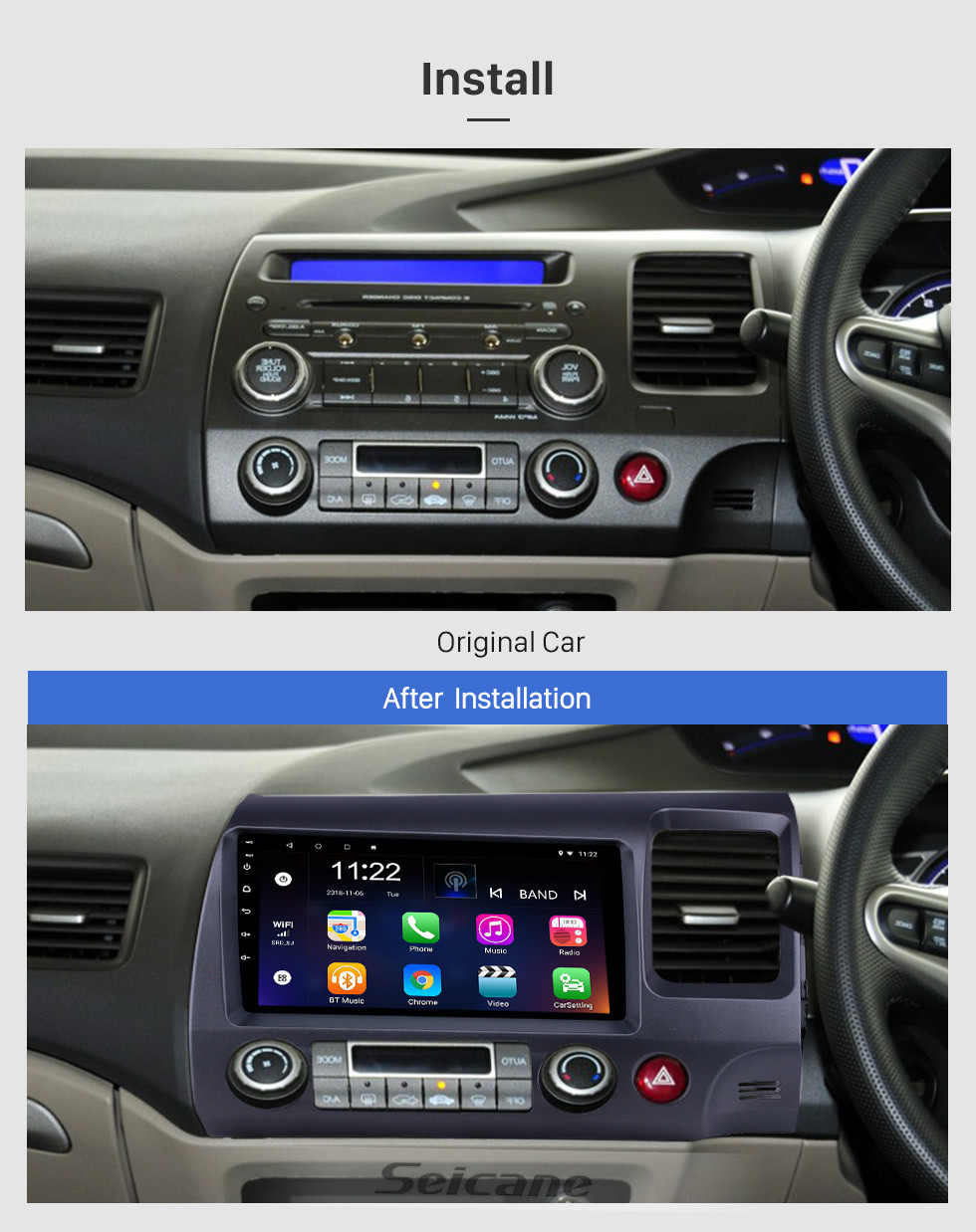 2006-2011 Honda Civic RHD 9 inch Android 10.0 HD Touchscreen Bluetooth