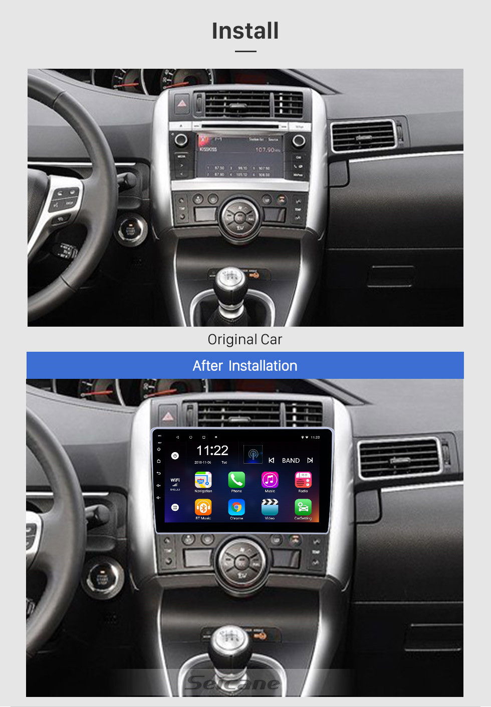 Seicane Android 10.0 9 pouces Radio de navigation GPS à écran tactile pour 2011-2016 Toyota Verso avec USB WIFI Bluetooth Musique AUX support Carplay Digital TV SWC