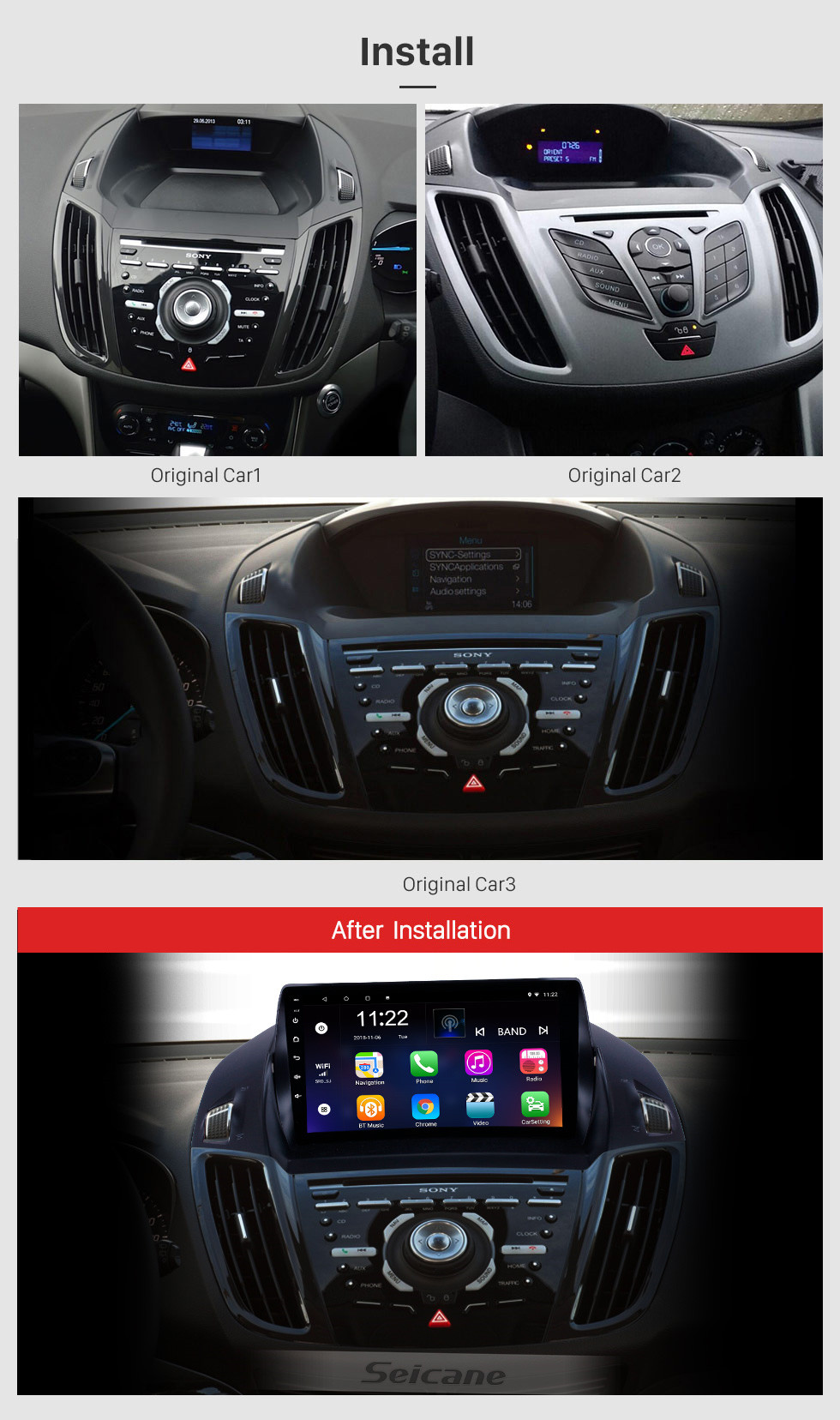 Seicane Android 10.0 9 inch HD Touchscreen GPS Navigation Radio for 2013-2016 Ford Escape with Bluetooth USB WIFI AUX support Backup camera Carplay SWC Seicane Android 10.0 9 inch HD Touchscreen GPS Navigation Radio for 2013-2016 Ford Escape with Bluetooth USB WIFI AUX support Backup camera Carplay SWC