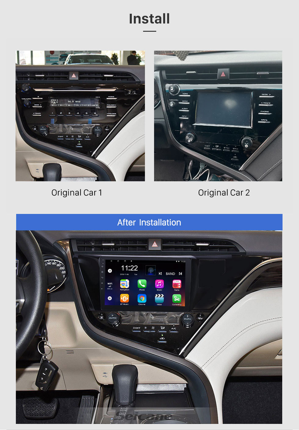 Seicane 10.1 polegada HD Touchscreen Android 10.0 GPS Rádio de Navegação para 2018-2019 Toyota Camry LHD com suporte de Bluetooth AUX Carplay Controle de Volante