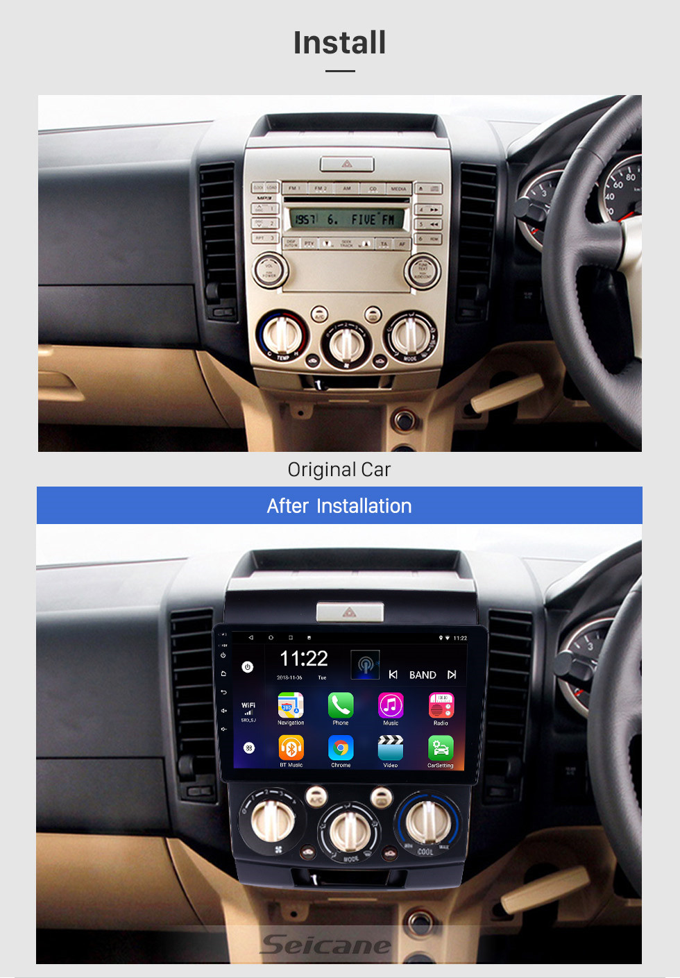 Seicane Radio de navigation GPS à écran tactile Android 10.0 pour Ford Everest / Ranger 2006-2010 avec support Bluetooth USB WIFI AUX caméra de recul Carplay SWC