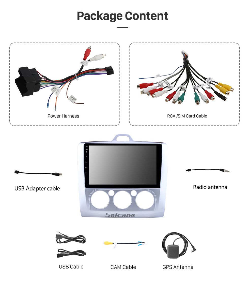 Seicane 9 inch Android 13.0 for 2004 2005 2006-2011 Ford Focus Exi MT 2 3 Mk2/Mk3 Manual AC Radio HD Touchscreen GPS Navigation with USB WIFI Bluetooth support OBD2 Carplay
