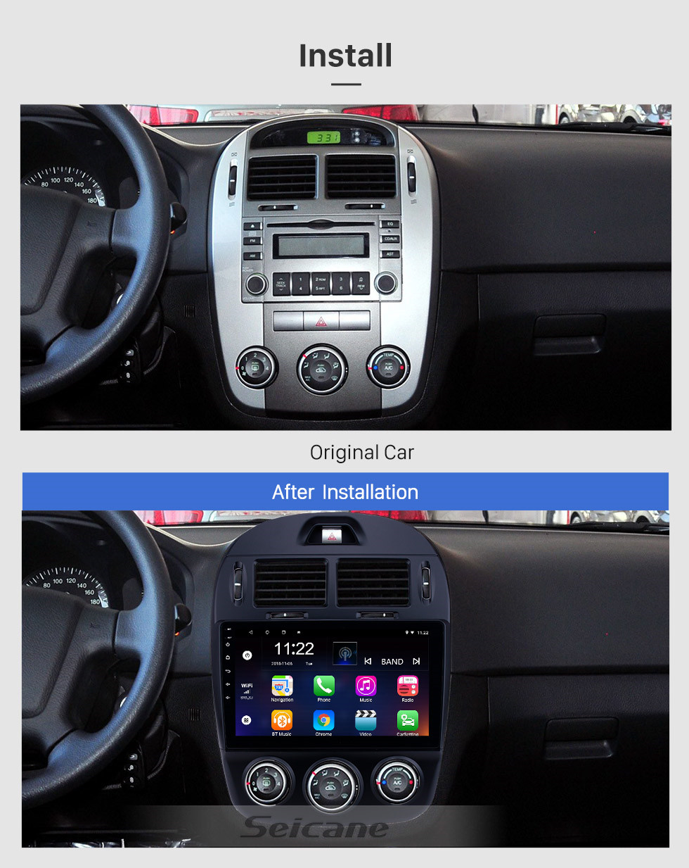 Seicane 10,1 pouces HD à écran tactile Android 10.0 Radio de navigation GPS pour 2017-2019 Kia Cerato Manuel A / C avec prise en charge de Bluetooth AUX Carplay Commande au volant