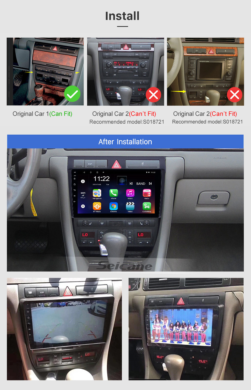 Seicane OEM 9 polegada Android 10.0 Rádio para 1997-2004 Audi A6 S6 RS6 Bluetooth WI-FI HD Touchscreen Navegação GPS AUX Suporte USB Carplay DVR OBD câmera Retrovisor TPMS