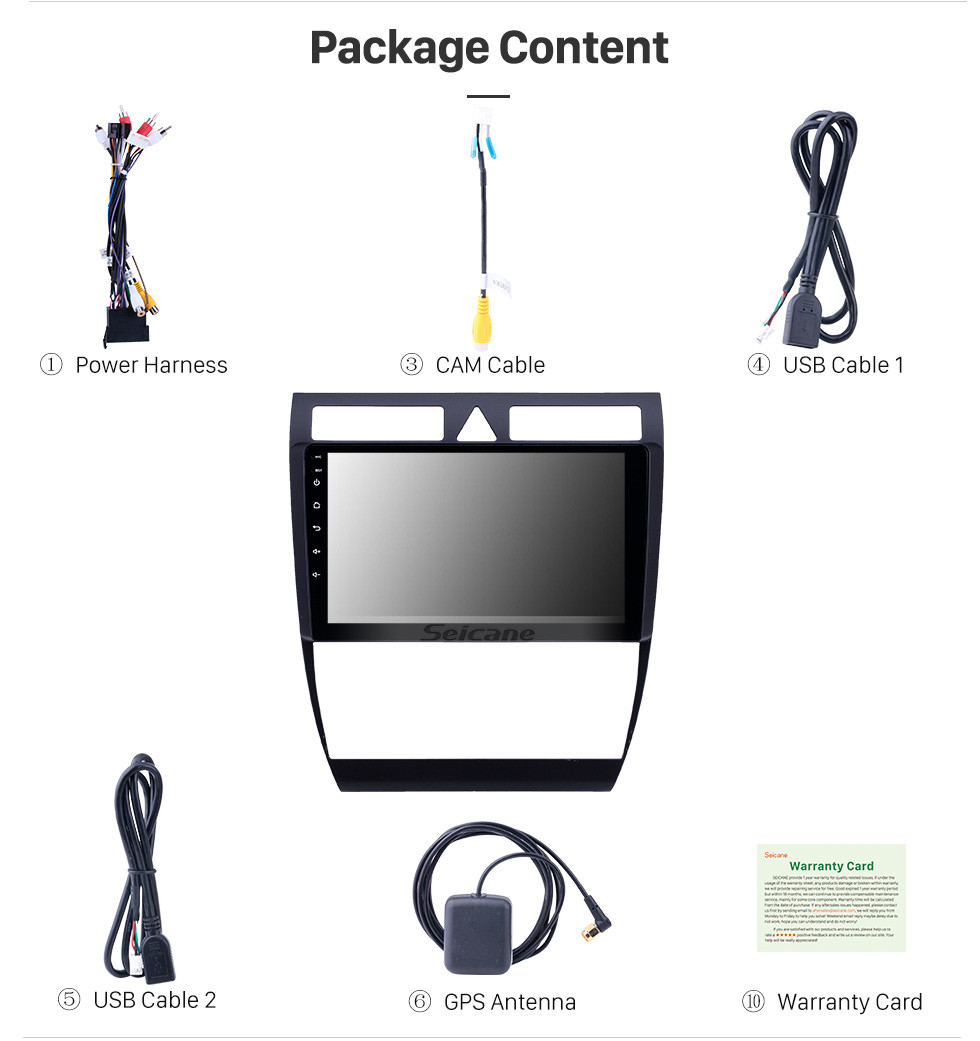 Seicane OEM 9 Zoll Android 10.0 Radio für 1997-2004 Audi A6 S6 RS6 Bluetooth WIFI HD Touchscreen GPS Navigation AUX USB Unterstützung Carplay DVR OBD Rückfahrkamera TPMS