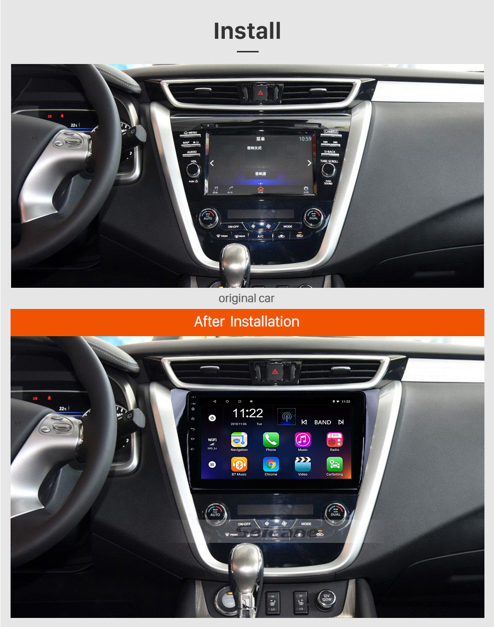Seicane 10.1 inch HD 1024*600 Touchscreen 2015 2016 2017 Nissan Murano Android 10.0 GPS Navigation System With OBDII Rear Camera AUX Steering Wheel Control USB 1080P 3G WiFi Capacitive Mirror Link TPMS DVR Bluetooth