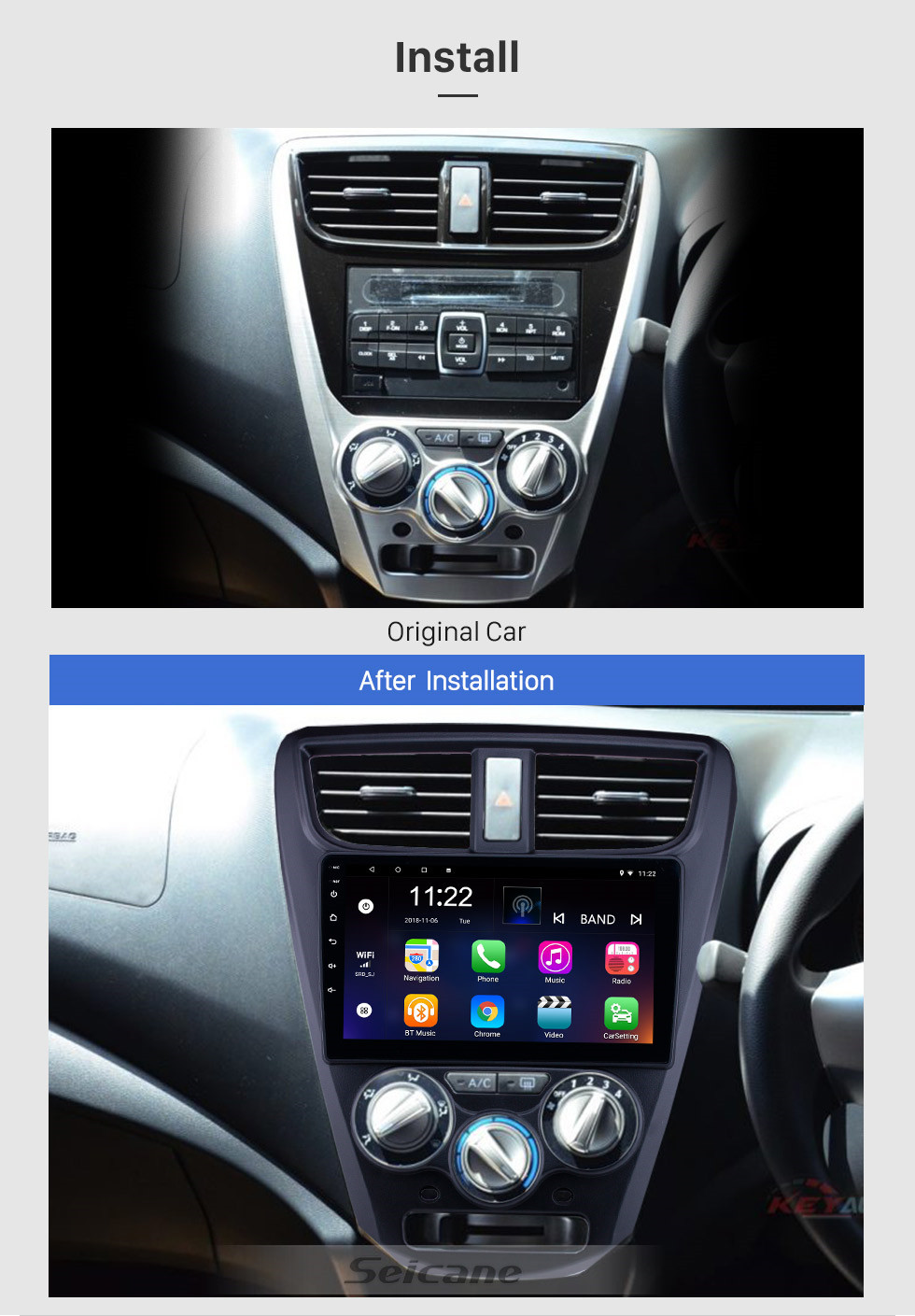 Seicane OEM 9 pulgadas Android 10.0 Radio para 2015 Perodua Axia Bluetooth WIFI HD Pantalla táctil GPS compatible con la navegación Carplay DVR OBD cámara de visión trasera