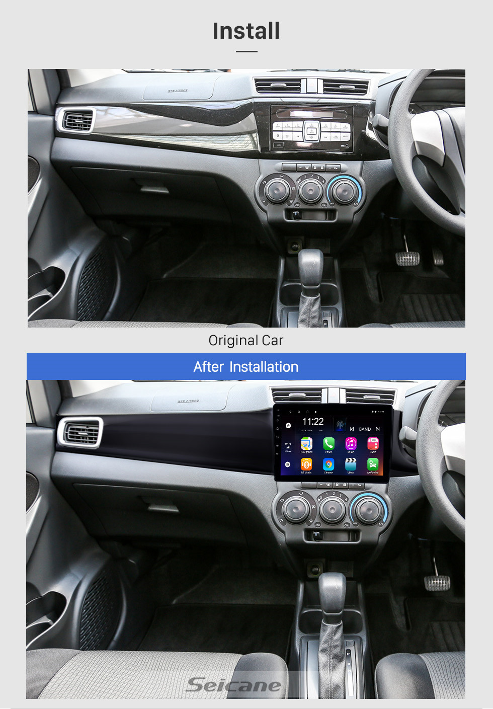 Seicane 10.1 polegada Android 10.0 HD Touchscreen GPS de Navegação Rádio para 2016-2019 Perodua Bezza com suporte a Bluetooth WIFI AUX Carplay SWC LinkMirror