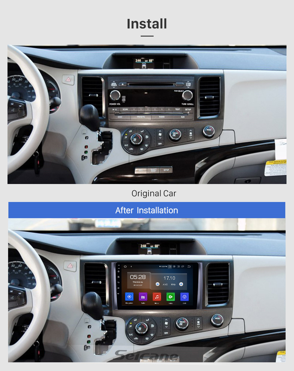 Seicane HD Pantalla táctil de 9 pulgadas con Android 13.0 Radio GPS para 2009-2014 Toyota Sienna con Bluetooth AUX Music support DVR Carplay Control del volante