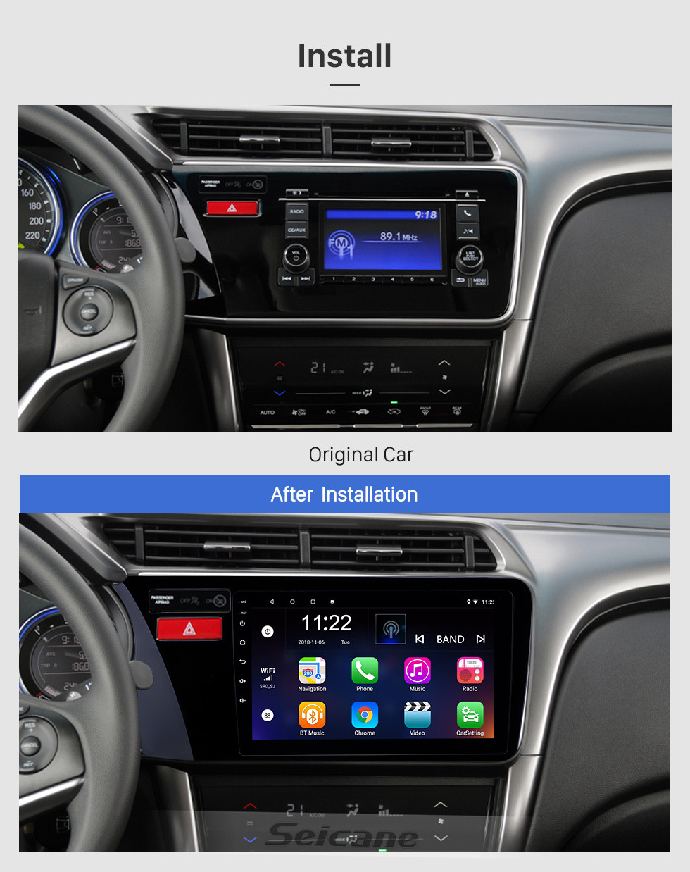 Seicane HD Touchscreen 9 inch Android 10.0 GPS Navigation Radio for 2014-2017 Honda City LHD with Bluetooth AUX Music support Carplay Steering Wheel Control Seicane HD Touchscreen 9 inch Android 10.0 GPS Navigation Radio for 2014-2017 Honda City LHD with Bluetooth AUX Music support Carplay Steering Wheel Control