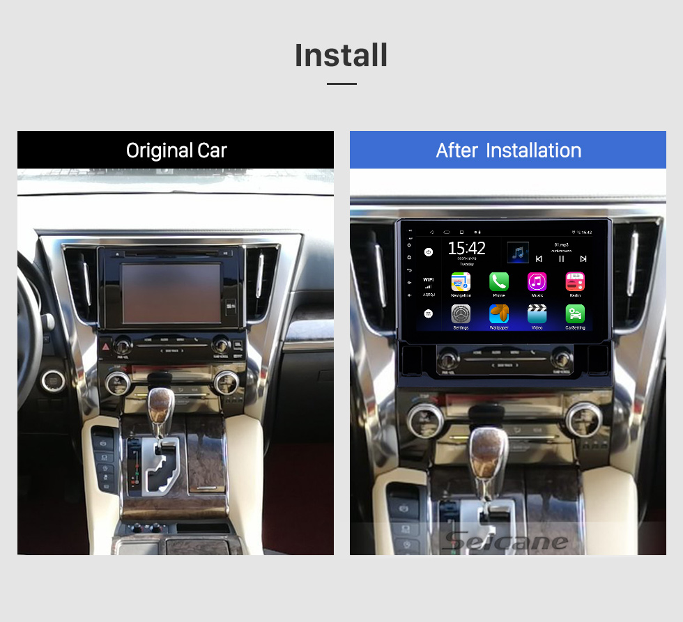 Seicane 10.1 inch Android 13.0 HD Touchscreen GPS Navigation Radio for 2015 2016 Toyota Alphard with Bluetooth USB WIFI AUX support Carplay SWC TPMS OBD