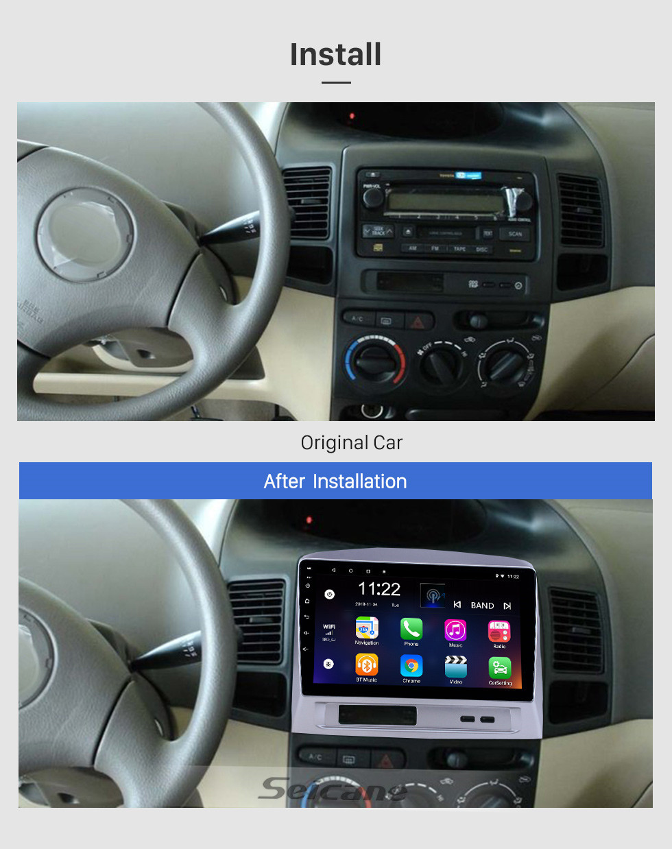 Seicane HD Touchscreen 9 Zoll Android 10.0 GPS Navigationsradio für 2004 Toyota Vios mit Bluetooth AUX Musikunterstützung DVR Carplay Lenkradsteuerung