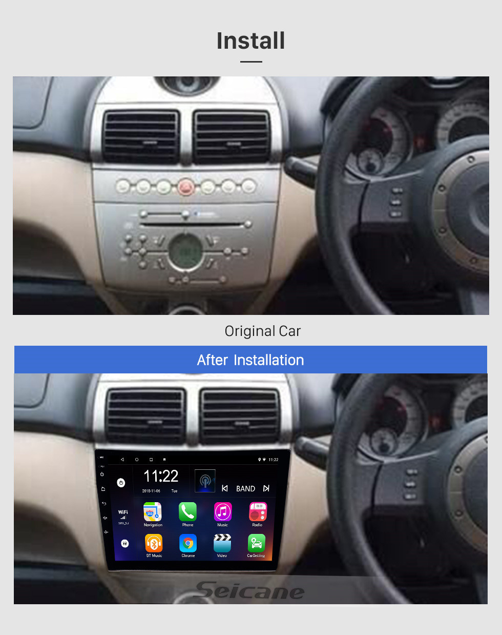 Seicane OEM 9 pulgadas Android 10.0 Radio para 2006-2010 Proton GenⅡ Bluetooth WIFI HD Pantalla táctil con soporte de navegación GPS Carplay DVR Cámara de visión trasera OBD