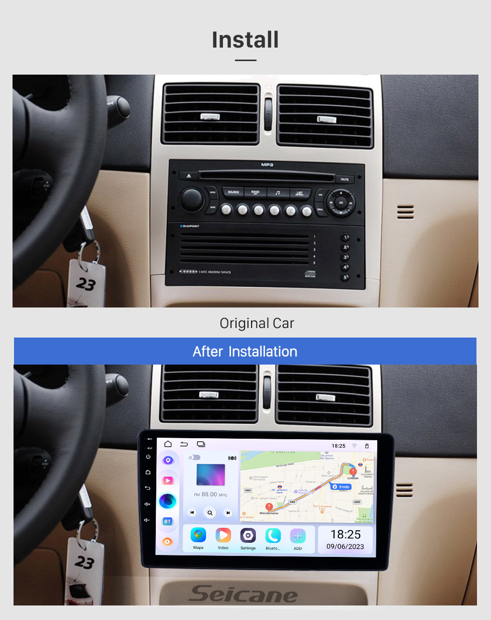 Seicane OEM 9-дюймовый Android 13.0 Radio для 2001-2008 Peugeot 307 Bluetooth HD с сенсорным экраном GPS-навигация Поддержка AUX USB Carplay DVR OBD Камера заднего вида