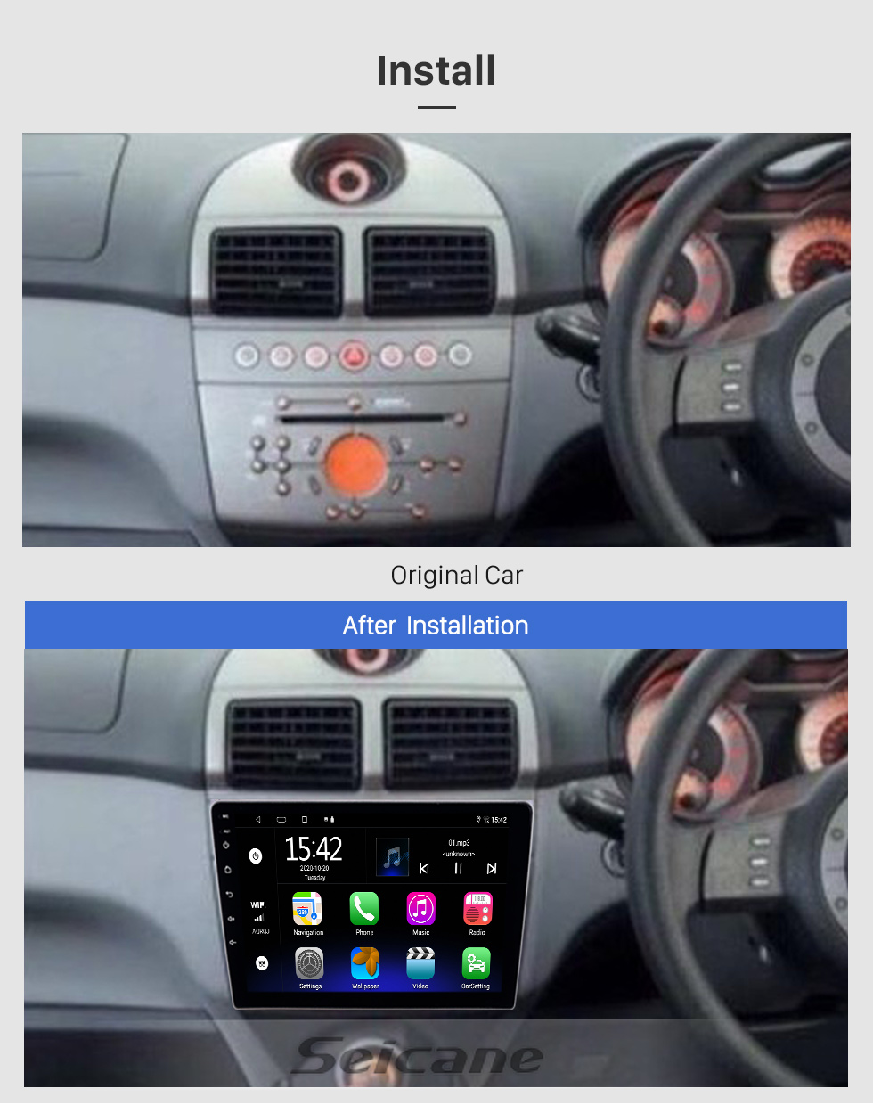 Seicane 9 polegadas Android 13.0 para 2006-2010 PROTON GenⅡ Sistema de navegação GPS por rádio com tela sensível ao toque HD com suporte para Bluetooth Carplay OBD2