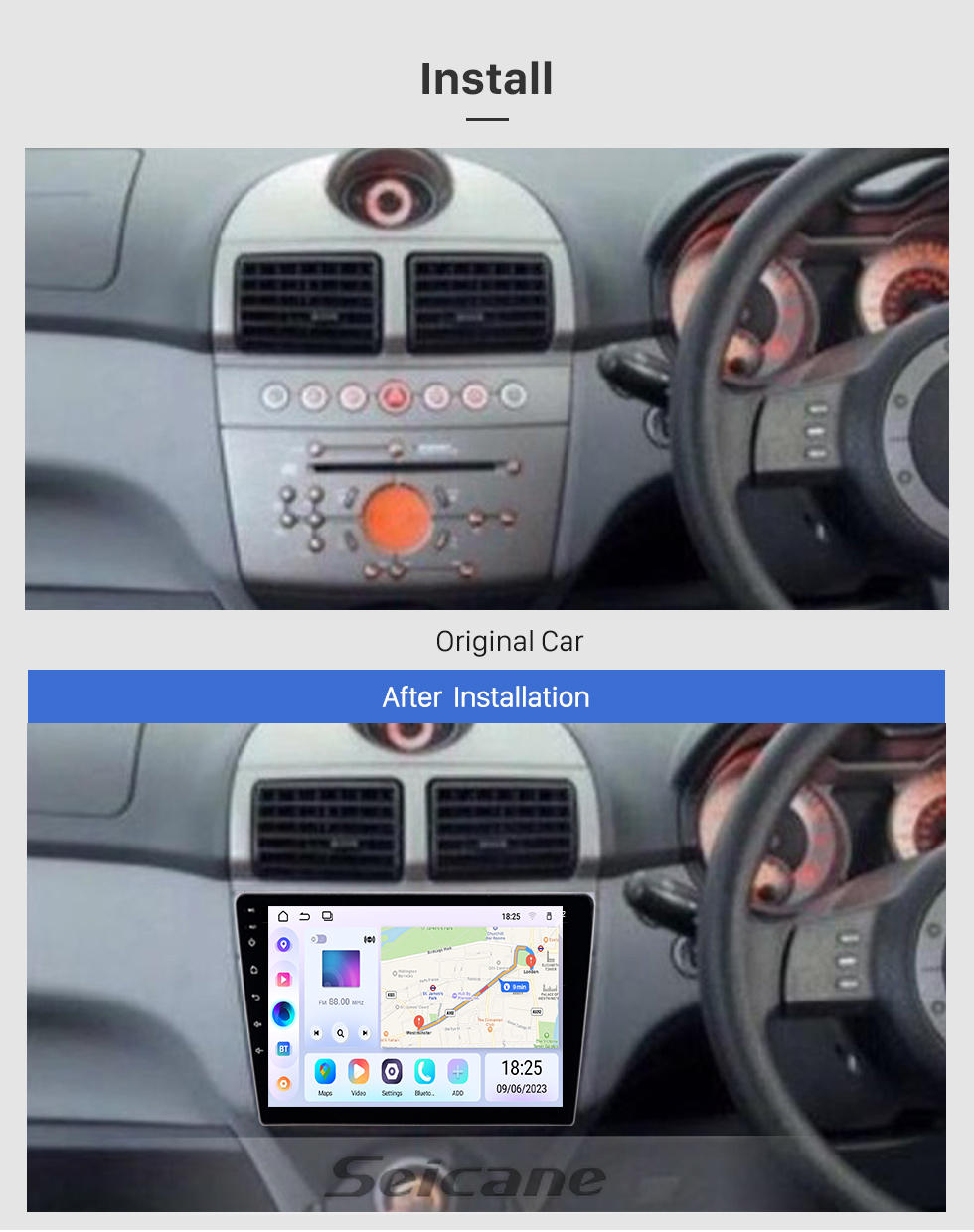 Seicane 9-дюймовый Android 13.0 для 2006-2010 PROTON GenⅡ Radio GPS-навигационная система с сенсорным экраном HD Поддержка Bluetooth Carplay OBD2