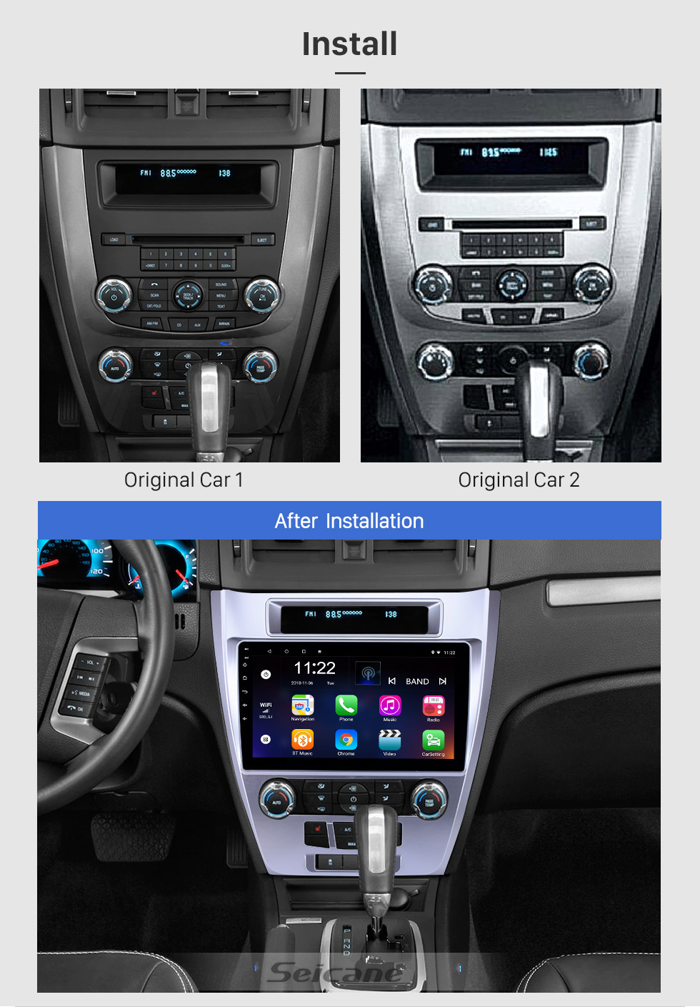 Seicane 10,1-дюймовый сенсорный экран Android 10.0 HD с GPS-навигатором для 2009 2010 2011 2012 Ford Mondeo / Fusion с поддержкой Bluetooth WIFI AUX Carplay Mirror Link