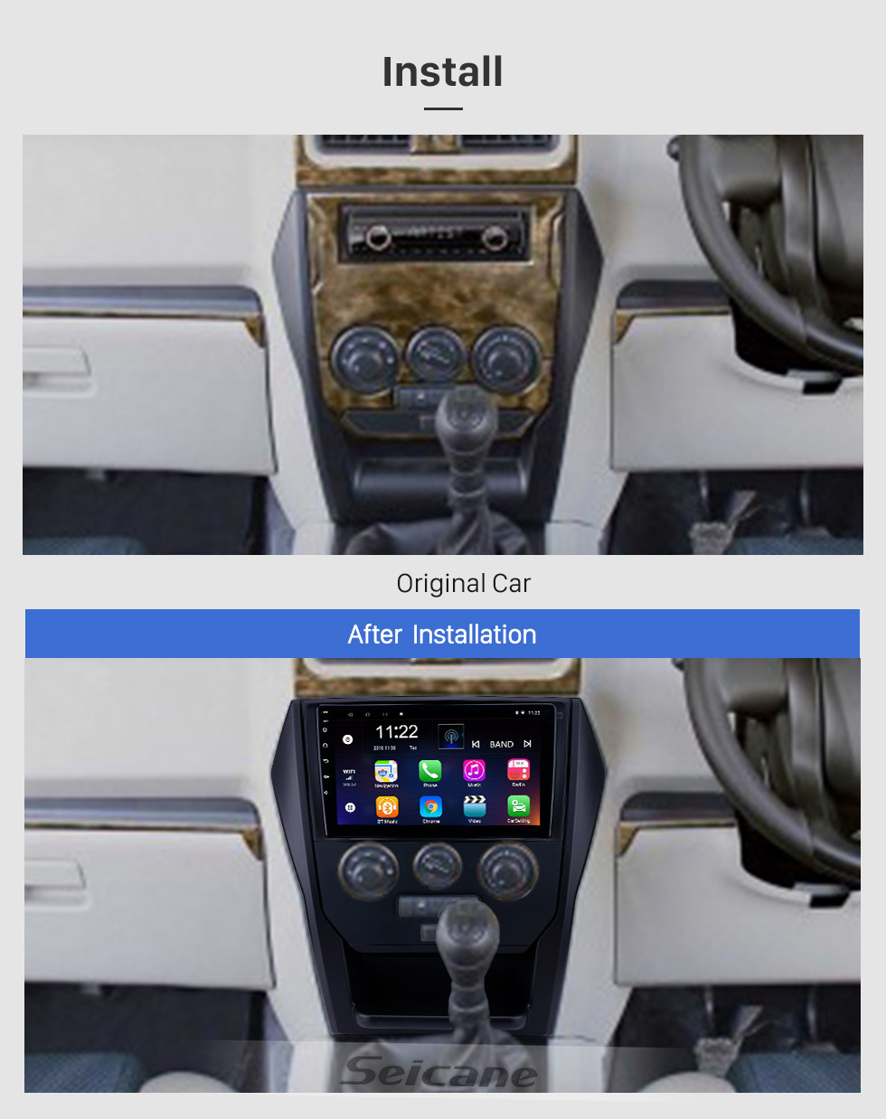 Seicane OEM 9 pouces Android 13.0 Radio pour 2015 Mahindra SCORPIO MANUEL AC Bluetooth HD Écran tactile Navigation GPS AUX Prise en charge USB Carplay DVR OBD Caméra de recul