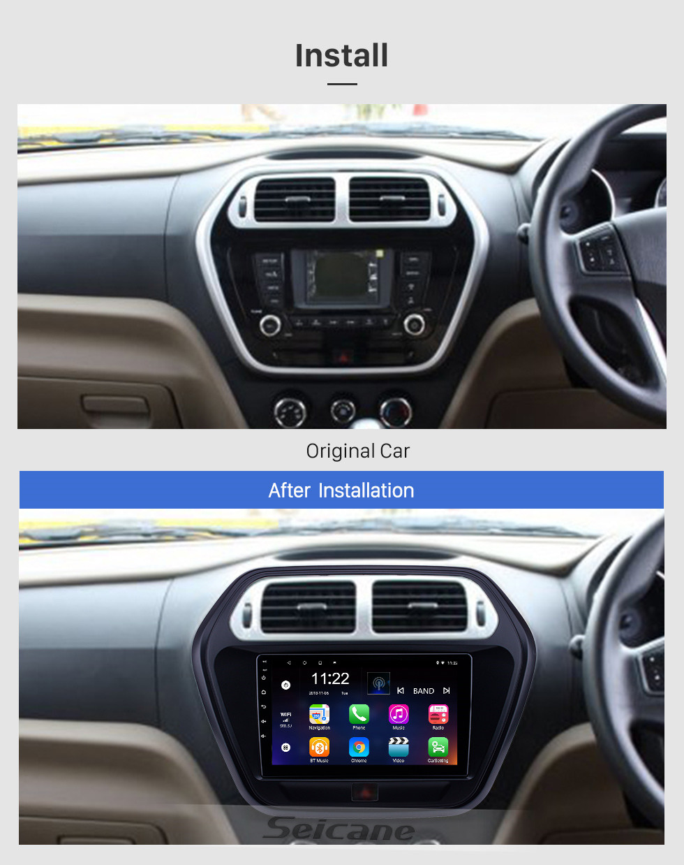 Seicane 2015 Mahindra TUV300 Android 10.0 Pantalla táctil de 9 pulgadas Unidad principal Bluetooth GPS Navegación Radio con soporte AUX WIFI OBD2 DVR SWC Carplay