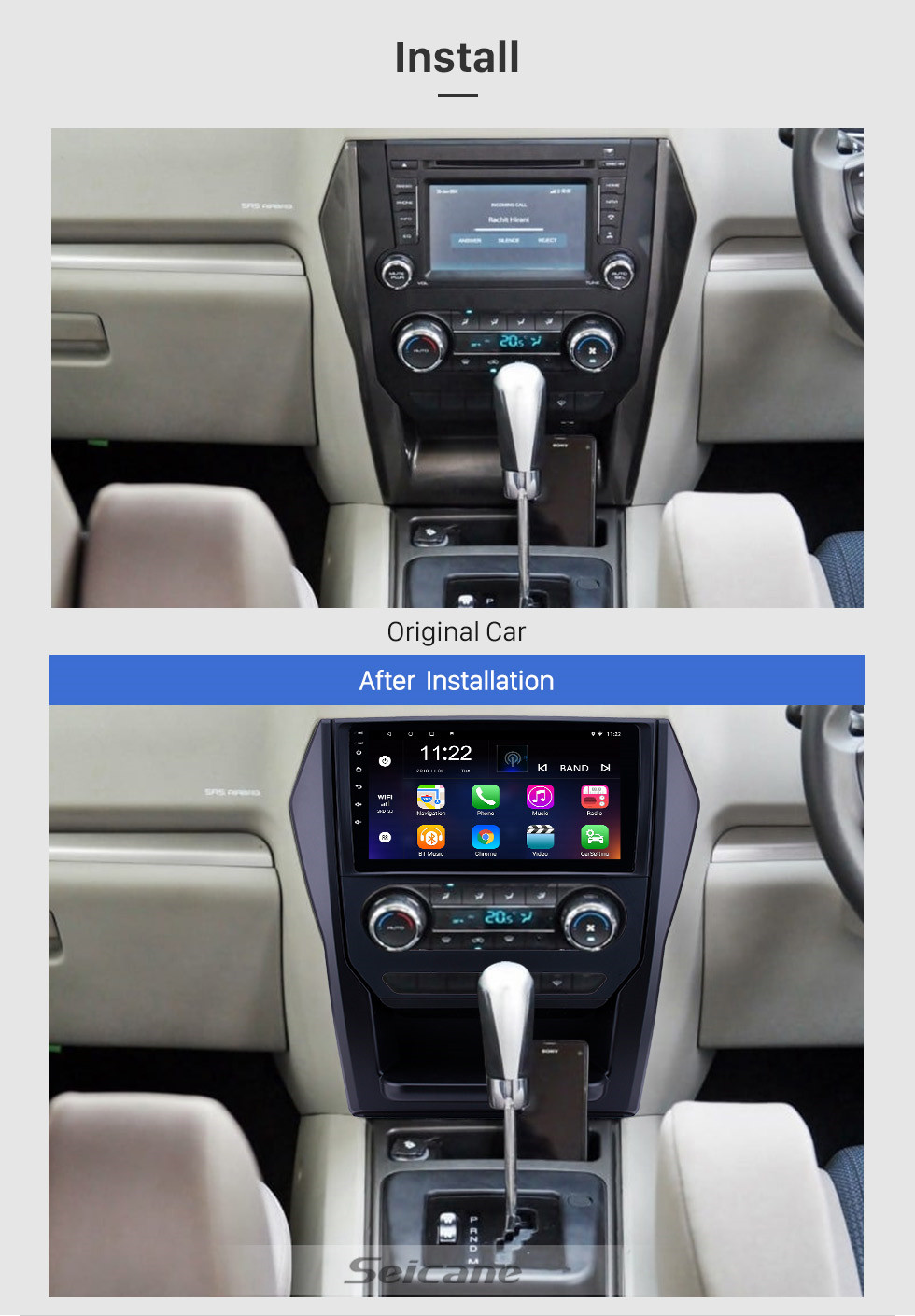 Seicane OEM 9 polegada Android 10.0 Rádio para 2015 Mahindra Scorpio Auto A / C Bluetooth WI-FI HD Touchscreen Suporte de Navegação GPS Carplay DVR Retrovisor câmera