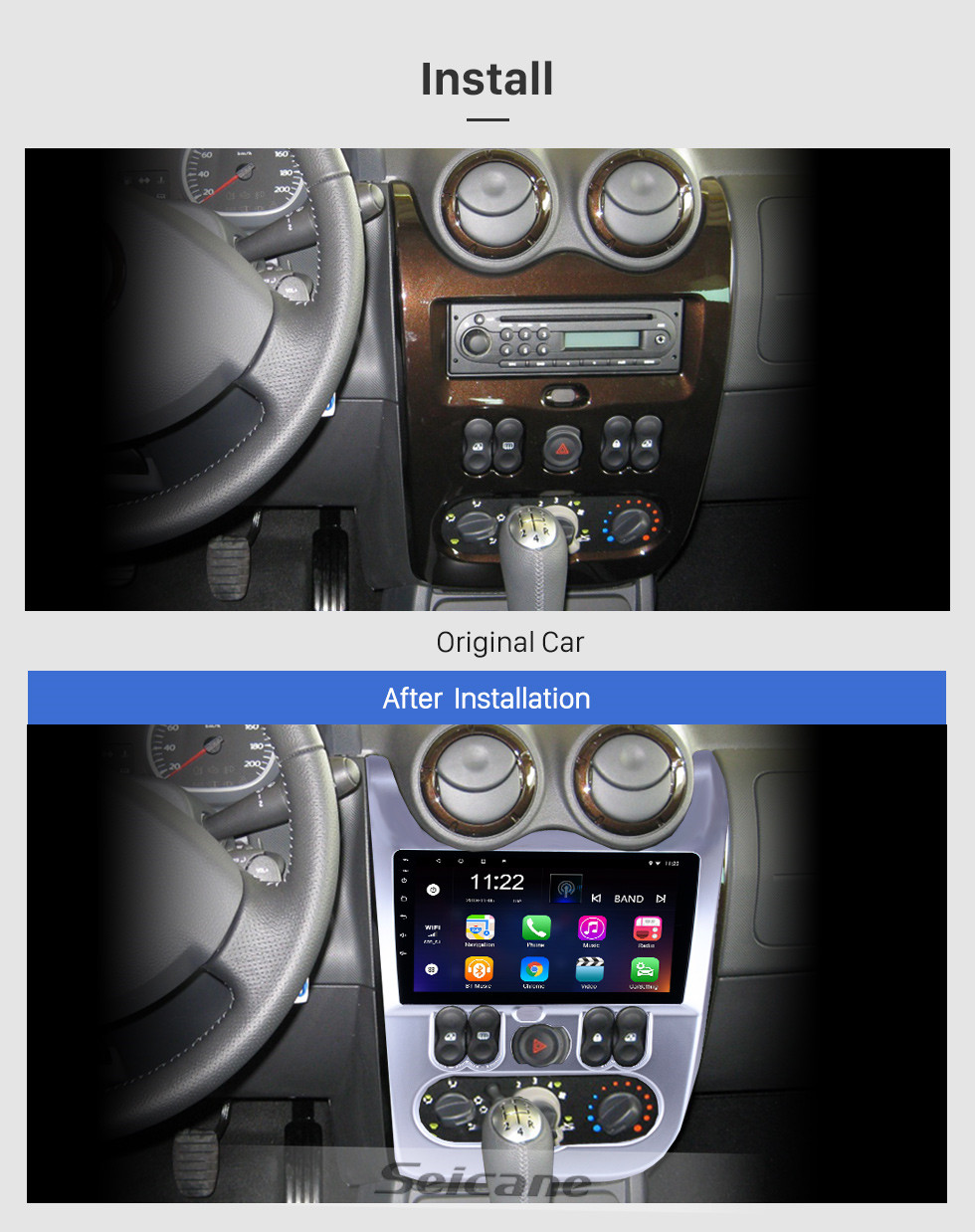 Seicane 2009-2013 Renault Duster / Logan 9 Zoll Android 10.0 HD Touchscreen Bluetooth GPS Navigationsradio USB AUX Unterstützung Carplay 3G WIFI Ersatzkamera
