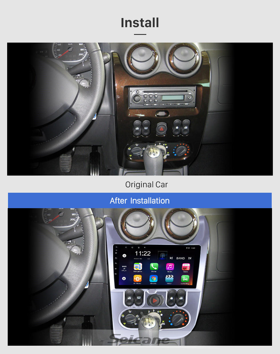 Seicane 2009-2013 renault duster / logan 9 polegada android 10.0 hd touchscreen bluetooth suporte de navegação de rádio usb aux apoio carplay 3g wifi câmera de backup