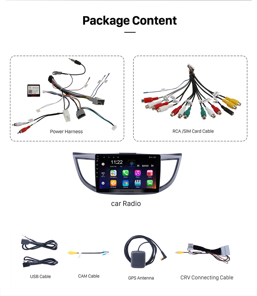 Seicane Android 13.0 10.1 pulgadas 2011-2015 Honda CRV HD 1024 * 600 Radio con pantalla táctil Sistema de navegación GPS con Bluetooth DVR WIFI Mirror Link 1080P Control del volante