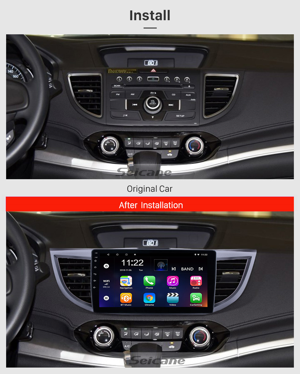 Seicane Android 13.0 10.1 pouces 2011-2015 Honda CRV HD 1024 * 600 à écran tactile Radio système de navigation GPS avec Bluetooth DVR Lien de miroir WIFI 1080P Commande au volant