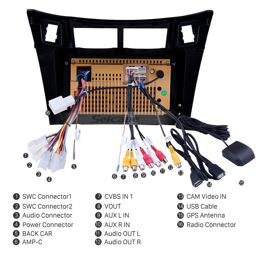 Seicane 2005-2011 Toyota Yaris Vitz Platz Android 10.0 Touchscreen 9 inch Head Unit Bluetooth GPS Navigation Radio with AUX WIFI support OBD2 DVR SWC Carplay