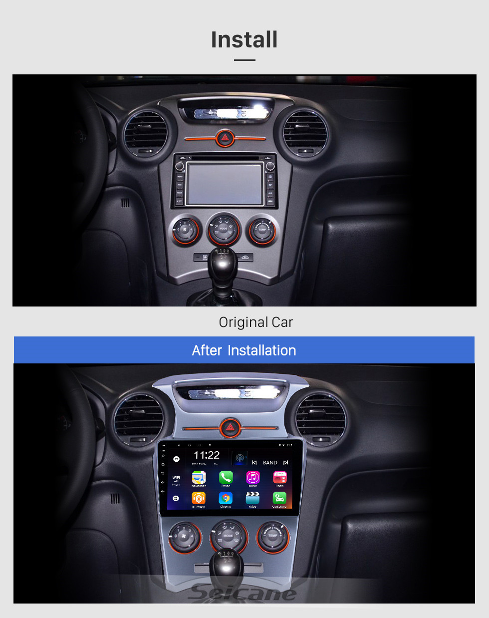 Seicane OEM 9 pouces Android 10.0 Radio pour 2007-2012 Kia Carens Manuel A / C Bluetooth WIFI HD Écran tactile GPS Navigation support Carplay DVR caméra arrière