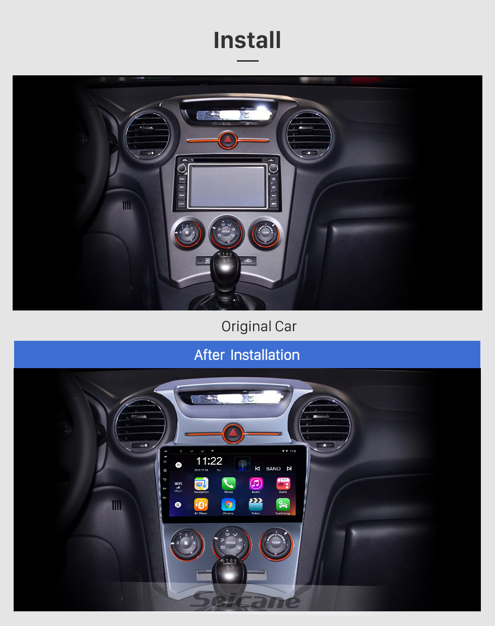 Seicane OEM 9 pulgadas Android 10.0 Radio para 2007-2012 Kia Carens Manual A / C Bluetooth WIFI HD Pantalla táctil con soporte de navegación GPS Carplay DVR Cámara trasera