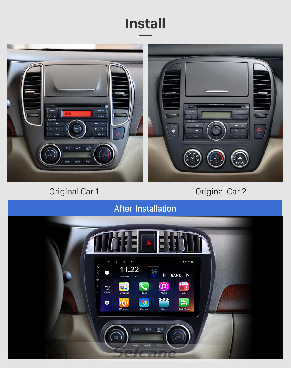 Seicane 10,1 pouces Android 10.0 HD Radio tactile Navigation GPS pour 2009 Nissan Sylphy avec support Bluetooth WIFI AUX Carplay Mirror Link