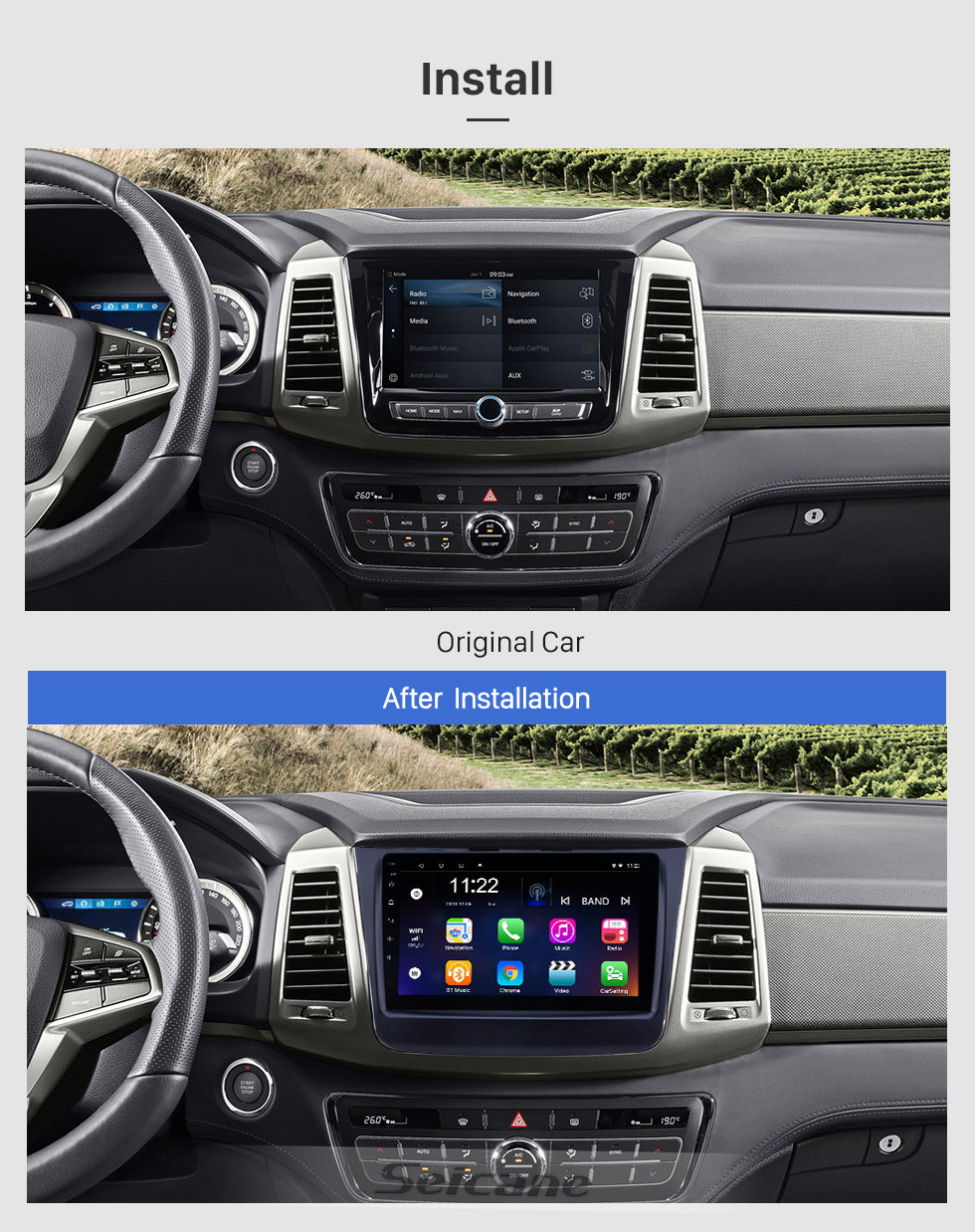 Seicane 2018 Ssang Yong Rexton 9 inch Android 10.0 HD Touchscreen Bluetooth GPS Navigation Radio USB AUX support Carplay WIFI Backup camera