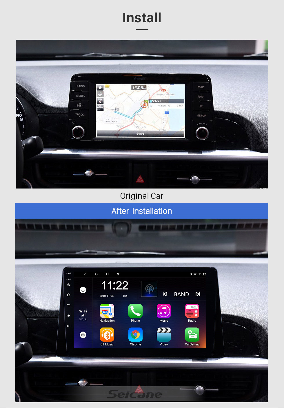 Seicane 2016 Kia Morning Android 10.0 HD Pantalla táctil 9 pulgadas Unidad principal Bluetooth Radio de navegación GPS con soporte AUX WIFI DVR SWC Carplay