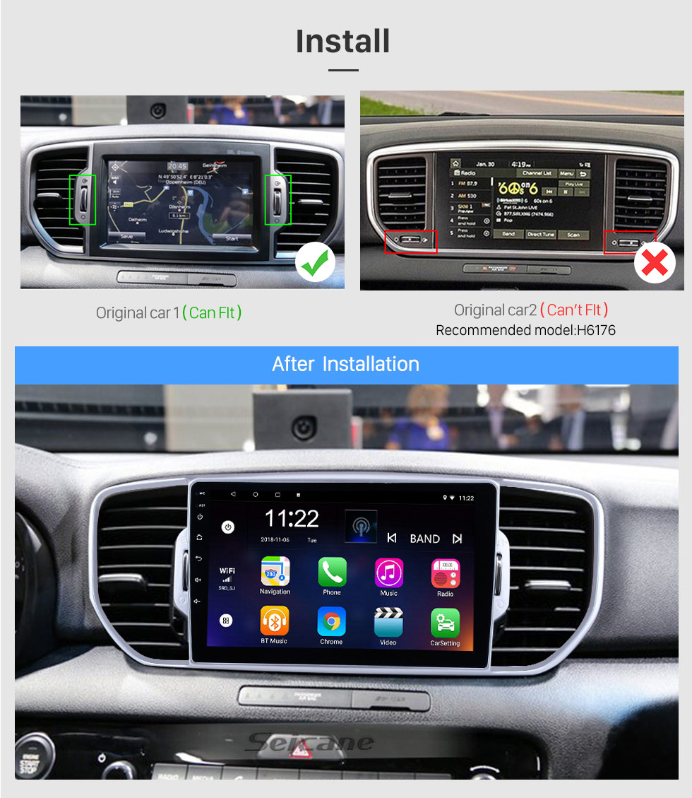 Seicane Radio Android 10.0 à écran tactile HD de 9 pouces pour 2016 2017 KIA KX5 2018 Kia Sportage avec GPS Sat Nav Bluetooth Aux USB WIFI Mirror Link Vidéo 1080P