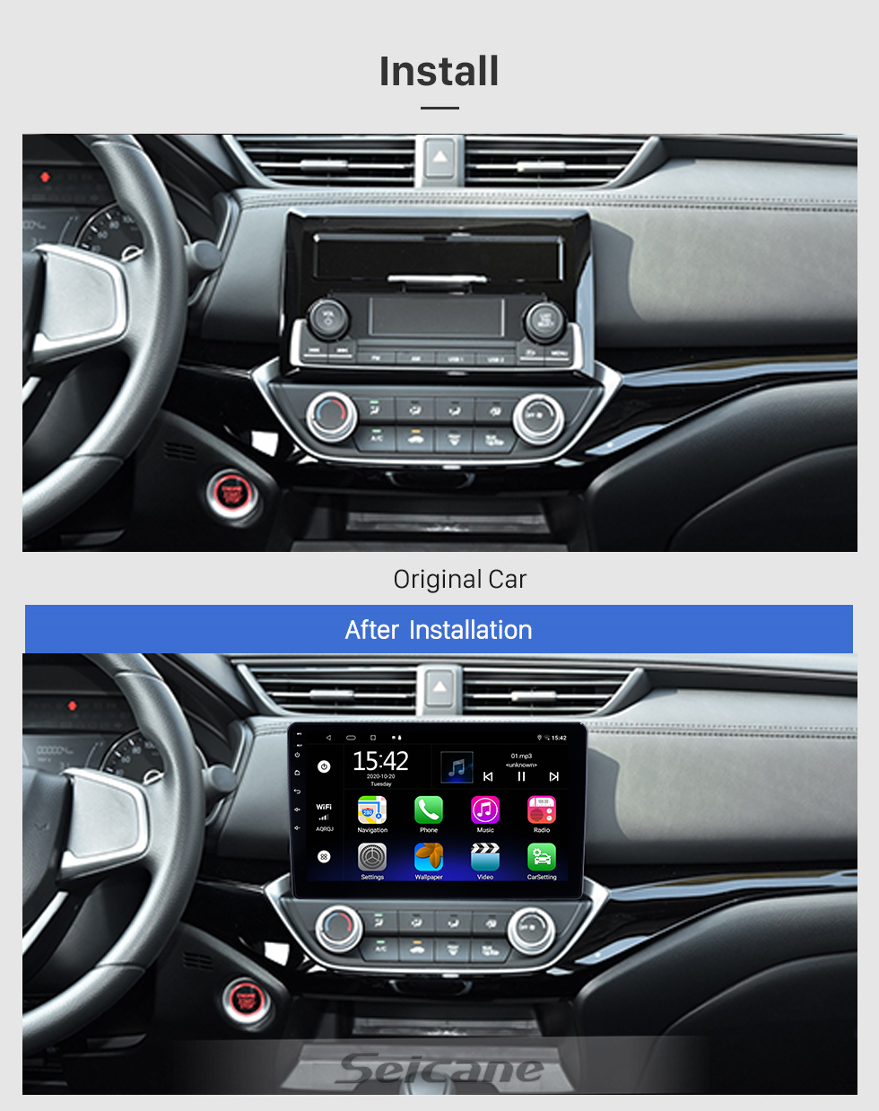 Seicane 10,1 pouces Android 13.0 HD Radio de navigation GPS à écran tactile pour Honda Crider 2018-2019 avec prise en charge Bluetooth WIFI AUX Carplay Mirror Link
