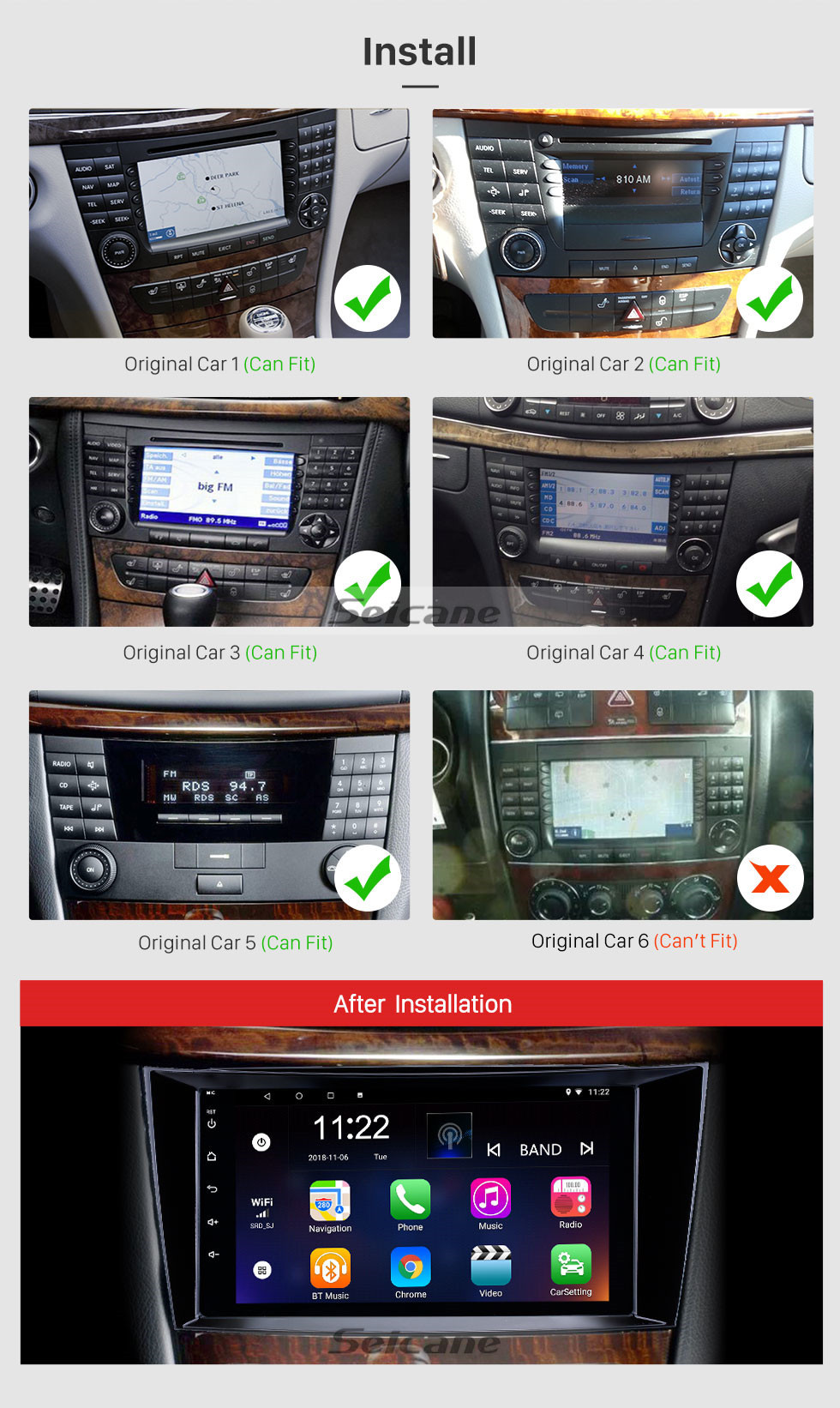Seicane Radio de navegación GPS con pantalla táctil Android 12.0 HD de 9 pulgadas para Mercedes Benz Clase E W211 CLS W219 CLK W209 Clase G W463 de 2001-2010 con soporte Bluetooth WIFI AUX Carplay Mirror Link