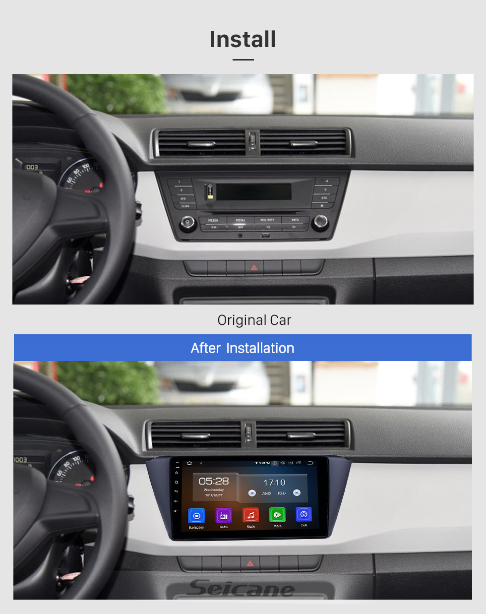 Seicane 9 inch Android 10.0 GPS Navigation Radio for 2015-2018 Skoda New Fabia with HD Touchscreen Bluetooth USB WIFI AUX support Carplay SWC TPMS