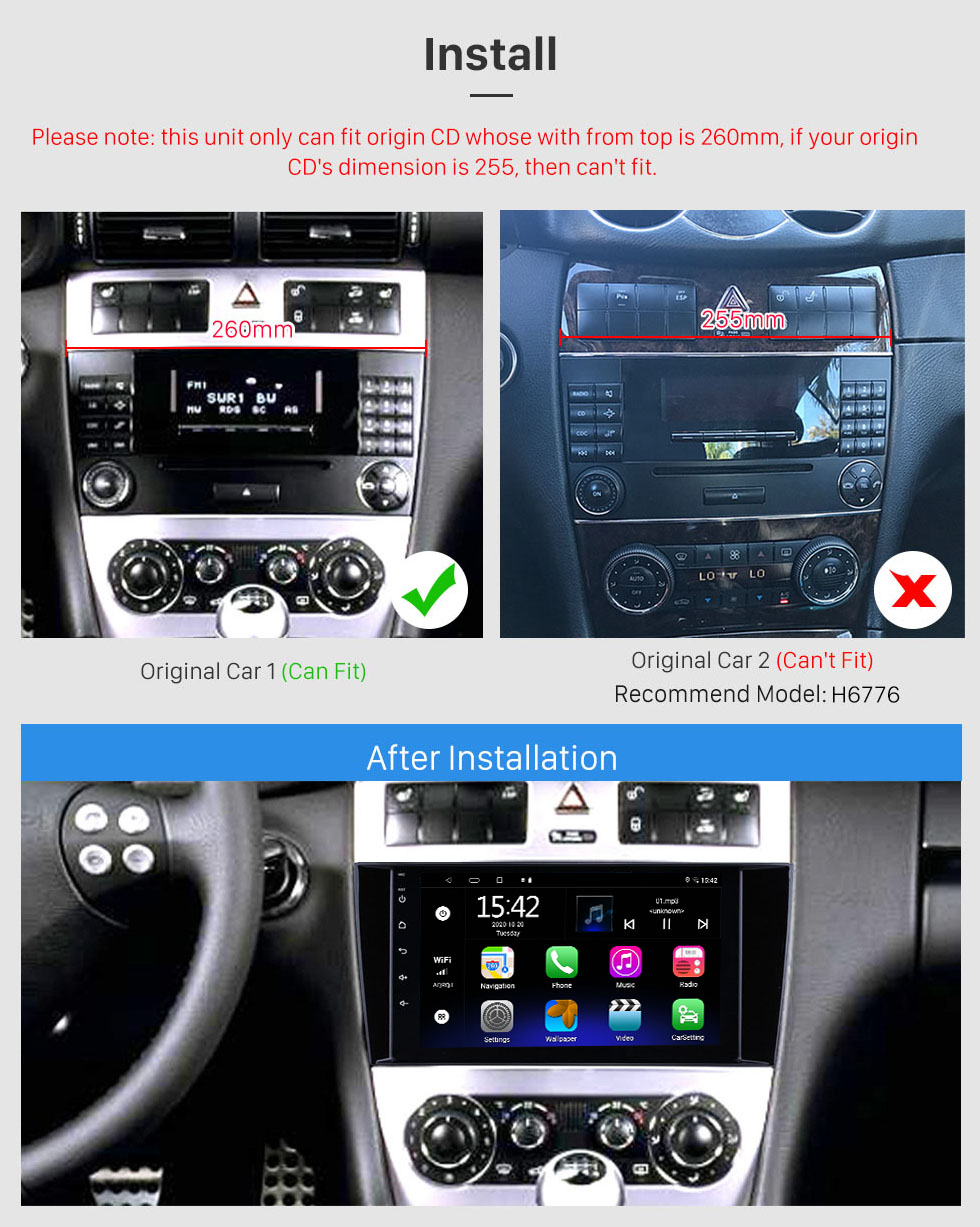 Seicane Radio de navigation GPS Android 12.0 de 8 pouces pour 2004 Mercedes Benz C 2006 Mercedes Benz GLK AMG avec prise en charge de l&amp;amp;#39;écran tactile Bluetooth WiFi Carplay DVR