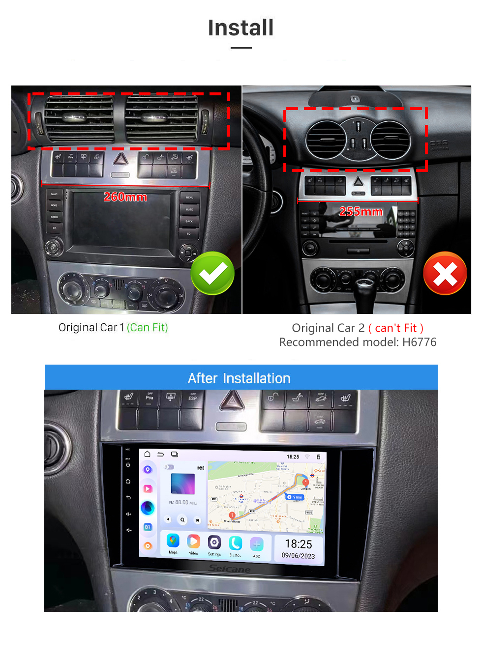 Seicane Radio de navegación GPS Android 12.0 de 8 pulgadas para 2004 Mercedes Benz C 2006 Mercedes Benz GLK AMG con Bluetooth WiFi Soporte de pantalla táctil Carplay DVR