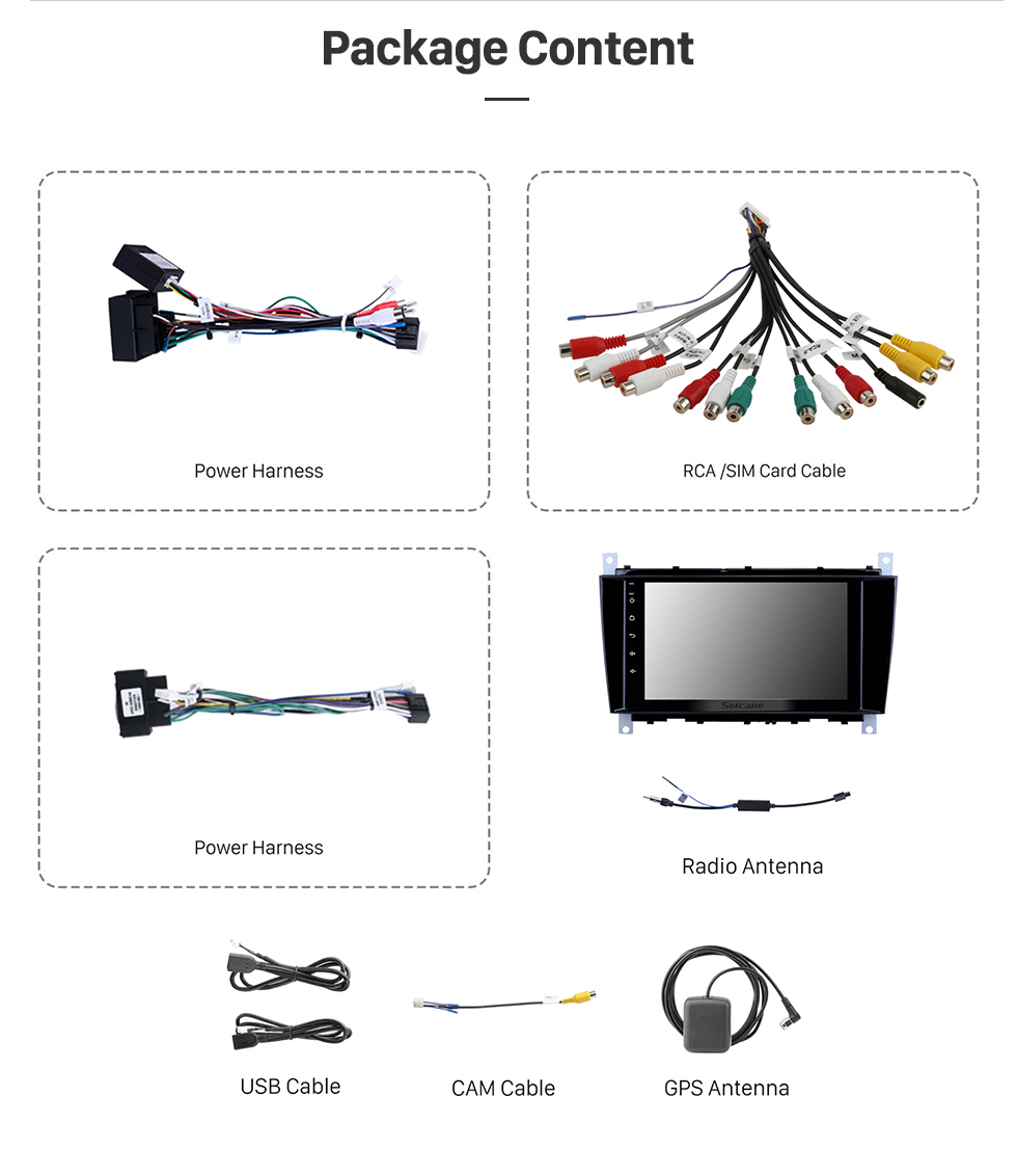 Seicane Rádio de navegação gps android 12.0 de 8 polegadas para 2004 mercedes benz c 2006 mercedes benz glk amg com bluetooth wifi suporte touchscreen carplay dvr