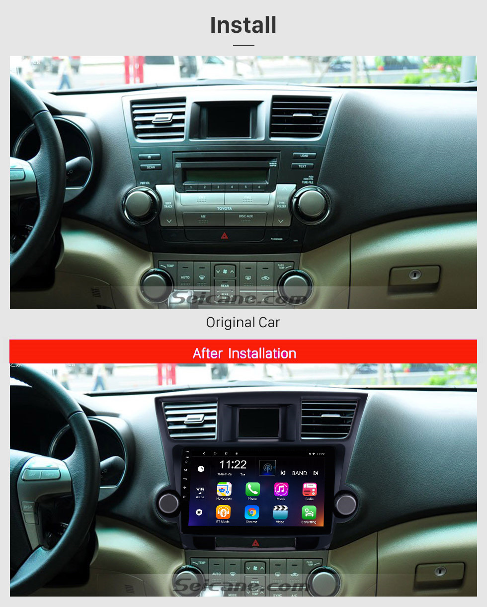 Seicane 10.1 pulgadas Android 13.0 In Dash Sistema de navegación GPS Bluetooth para 2014 2015 Toyota Highlander con HD 1024 * 600 Pantalla táctil 3G WiFi Radio RDS Mirror Link OBD2 Cámara de vista trasera AUX USB SD Control del volante