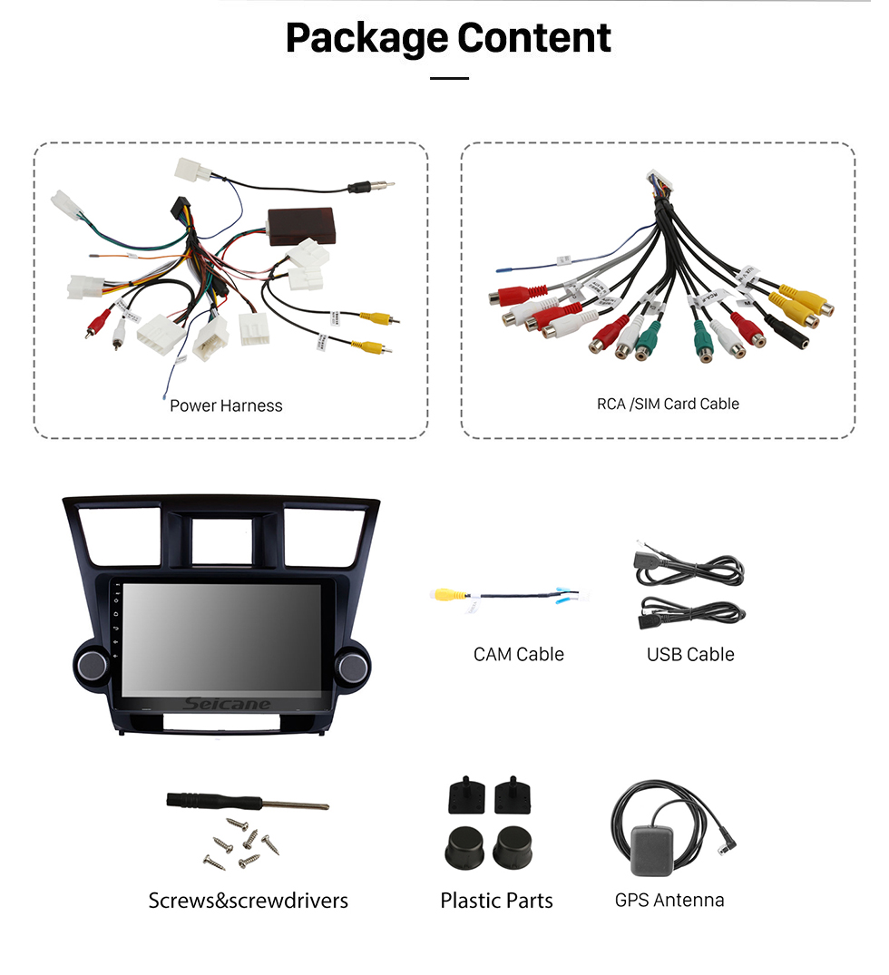Seicane 10.1 inch Android 13.0 In Dash Bluetooth GPS Navigation System for 2009-2014 Toyota Highlander with HD 1024*600 Touch Screen  WiFi Radio RDS Mirror Link OBD2 Rearview Camera AUX USB SD Steering Wheel Control