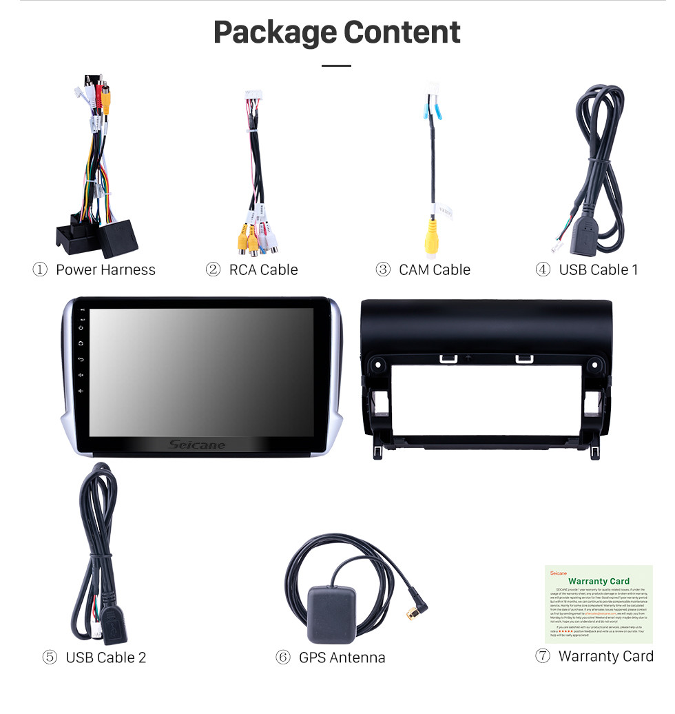 Seicane 10,1-дюймовый Android 10.0 GPS-навигатор для 2014-2016 Peugeot 2008 с сенсорным экраном HD Bluetooth USB WIFI AUX с поддержкой Carplay SWC TPMS
