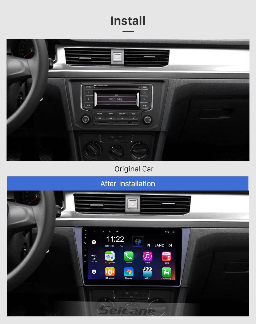 Seicane 10,1 pouces Android 10.0 Radio de navigation GPS pour 2016-2018 VW Volkswagen Bora avec support tactile HD Bluetooth WIFI Carplay SWC