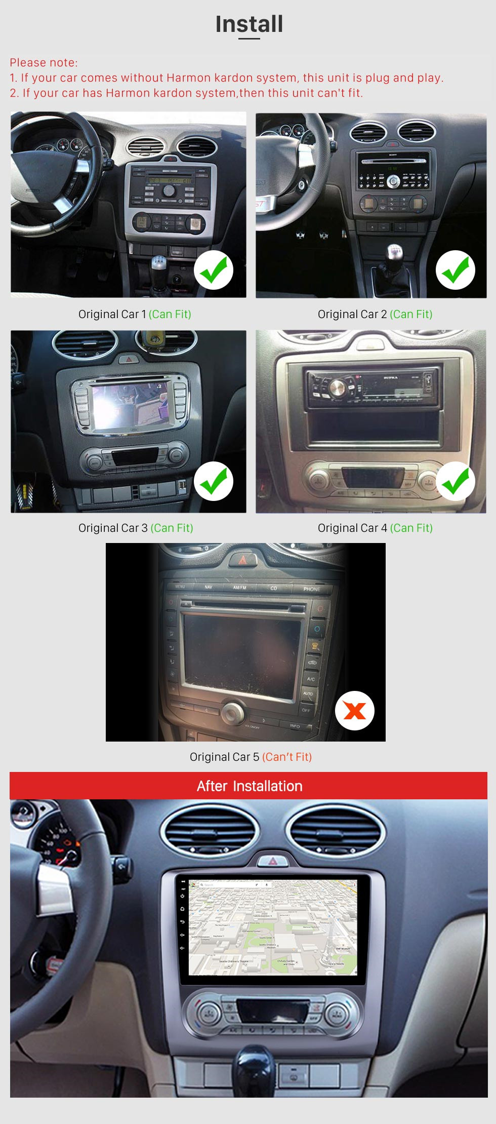 Seicane 9-дюймовый HD-сенсорный экран Android 13.0 для Ford Focus Exi AT 2004-2011 Радио с GPS-навигацией WIFI Bluetooth USB Музыка 1080P Видео Зеркальная связь Камера заднего вида