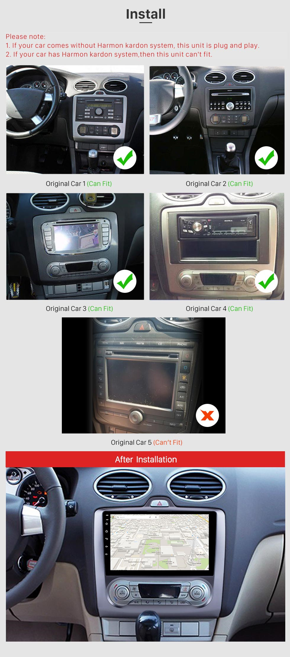 Seicane Écran tactile HD de 9 pouces pour 2004 2005 2006-2011 Ford Focus Exi AT Android 13.0 Système de navigation radio GPS avec prise en charge Bluetooth AUX OBD2 Carplay