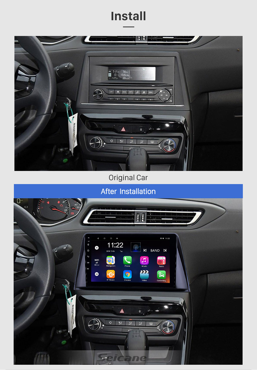 Seicane Pantalla táctil HD Radio de navegación GPS Android 10.0 de 9 pulgadas para Peugeot 308 2016-2018 con soporte Bluetooth Cámara retrovisora Carplay