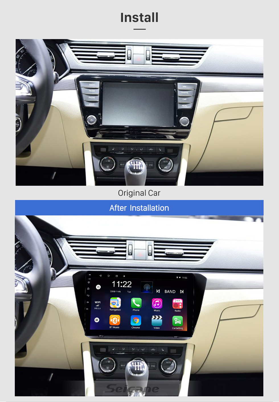 Seicane 10.1 polegada android 10.0 gps rádio de navegação para 2015-2018 skoda soberba com hd touchscreen bluetooth usb aux suporte carplay tpms