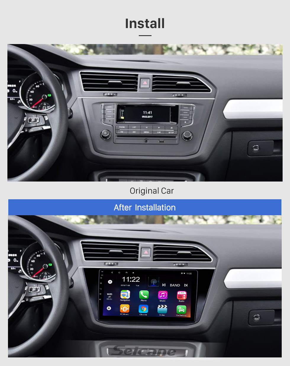 Seicane 10.1 polegada android 10.0 gps rádio de navegação para 2016-2018 volkswagen volkswagen tiguan com hd touchscreen bluetooth suporte usb carplay tpms